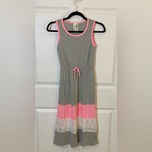 Lily Bleu Gray Dress with Pink Trim and Lace Girls Size 10